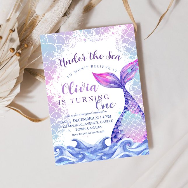 Under the Sea 1st Birthday Party Cute Pink Blue  Invitation (Creator Uploaded)