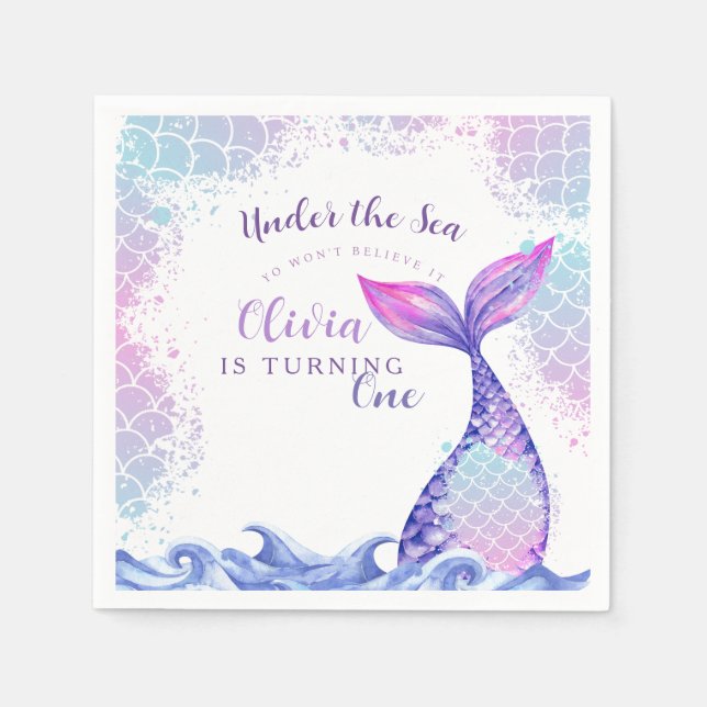 Under the Sea 1st Birthday Party Cute Pink Blue  Napkin (Front)