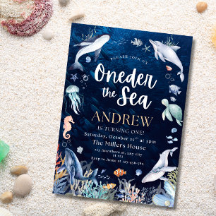 Under the Sea 1st Birthday Party Ocean Animals Boy Invitation