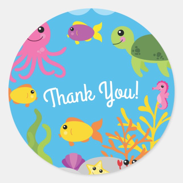 Under the Sea 1st Birthday Thank You Sticker Seals (Front)