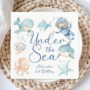 Under The Sea 2nd Birthday Boy Blue Ocean Paper Napkin
