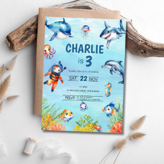 Under the Sea 3rd Birthday Invitation
