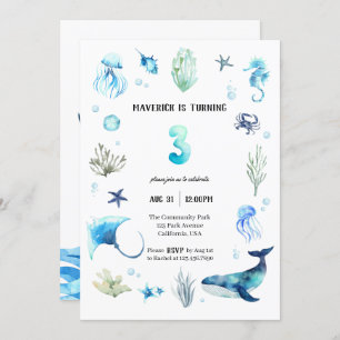 Under The Sea 3rd Birthday invitation
