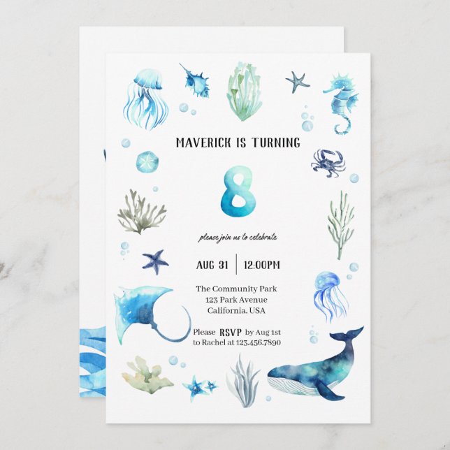 Under The Sea 8th Birthday Invitation  (Front/Back)