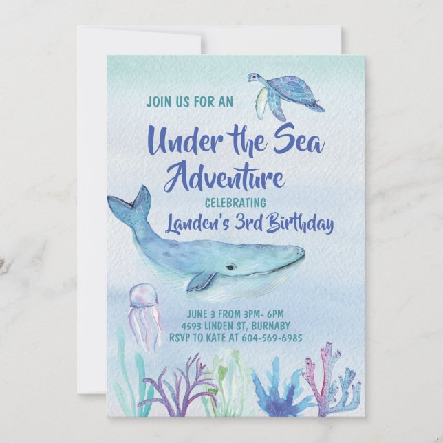 Under the Sea Adventure kids Birthday Invitation (Front)