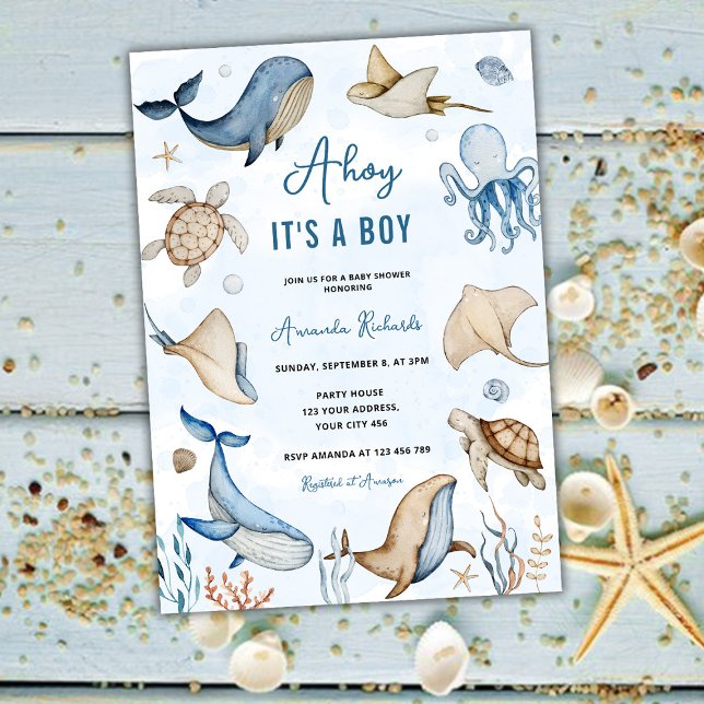 Under the Sea Ahoy It's a Boy Baby Shower Invitation (Creator Uploaded)