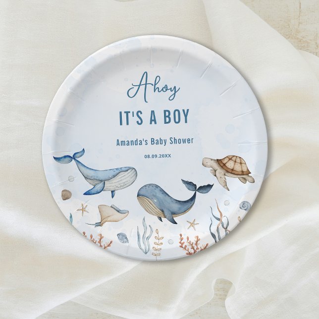 Under the sea Ahoy It's a Boy Baby Shower Paper Plate (Creator Uploaded)