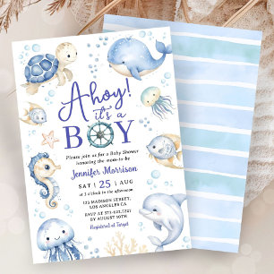 Under The Sea Ahoy It's A Boy Ocean Baby Shower  Invitation