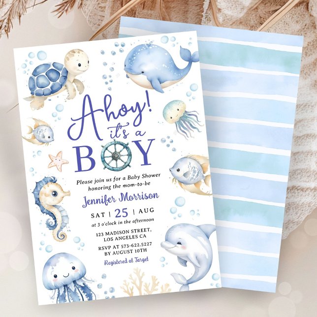 Under The Sea Ahoy It's A Boy Ocean Baby Shower  Invitation (Creator Uploaded)