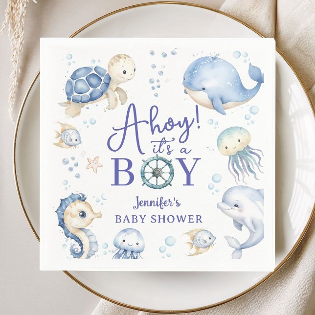 Under The Sea Ahoy It's A Boy Ocean Baby Shower Napkin (Creator Uploaded)