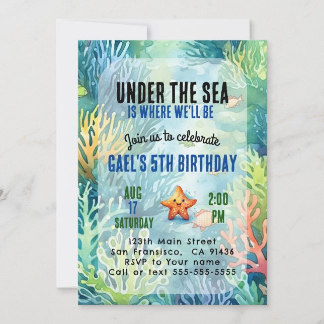 Under the Sea Animal Birthday Party Invitation (Front)