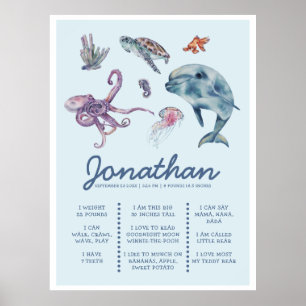Under the Sea Animal Modern 1st Birthday Milestone Poster