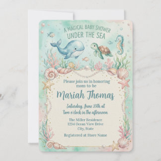 Under the Sea Animals Aquamarine Baby Shower Invitation