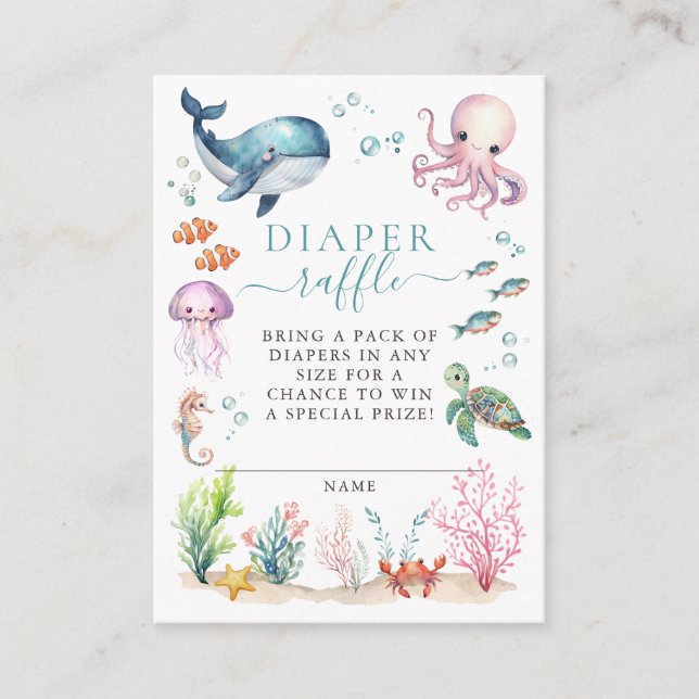 Under The Sea Animals Baby Shower Diaper Raffle Enclosure Card (Front)