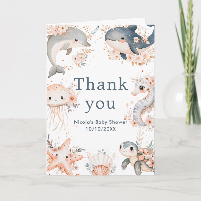 Under The Sea Animals Baby Shower Party Thank You Card (Front)
