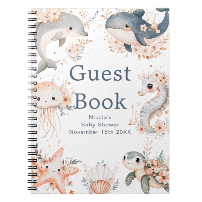 Under The Sea Animals Baby Shower Shower Guest  Notebook (Front)