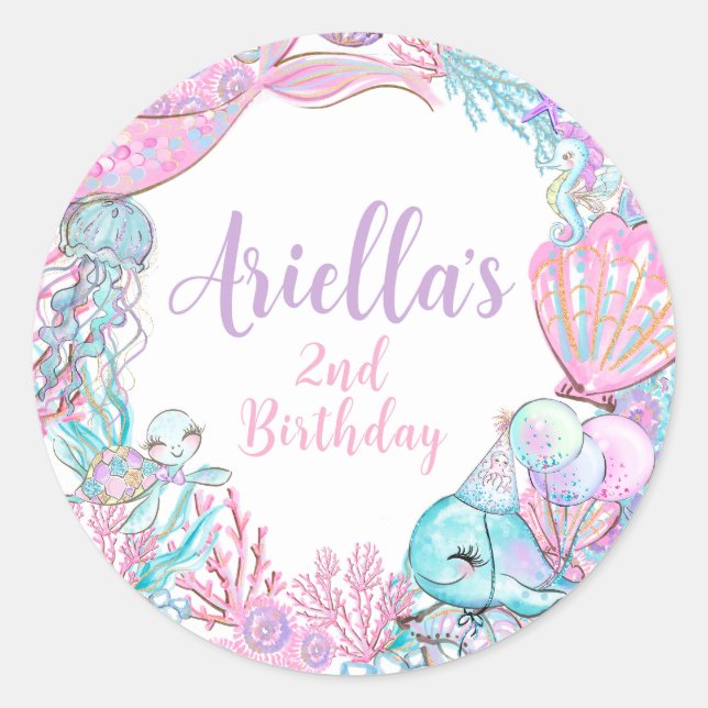 Under the Sea Animals Birthday Invitation Classic Round Sticker (Front)