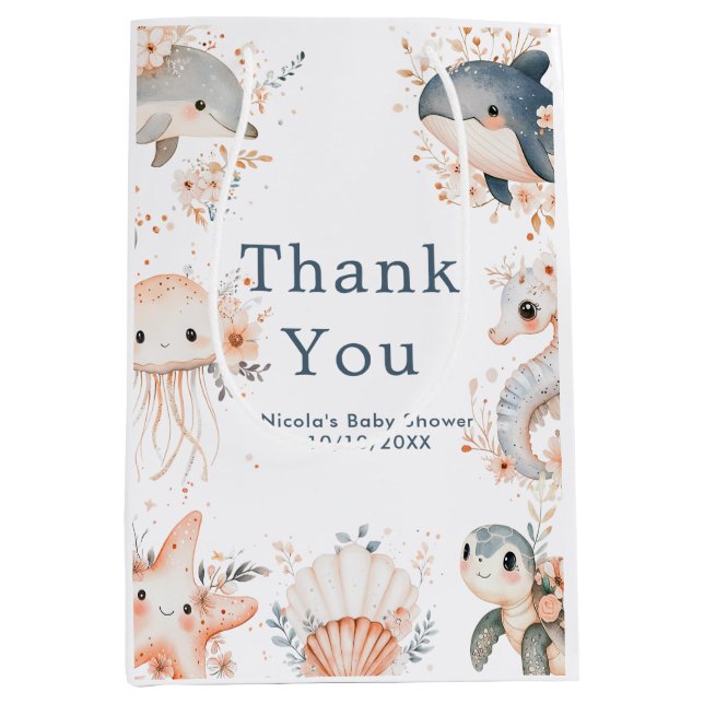 Under The Sea Animals Birthday Party Medium Gift Bag (Front)