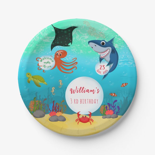 Under The Sea Animals Birthday Party Paper Plate (Front)