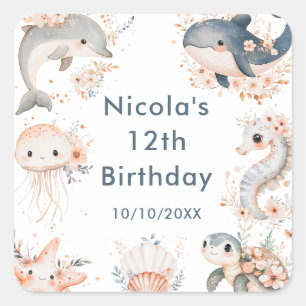 Under The Sea Animals Birthday Party Square Sticker
