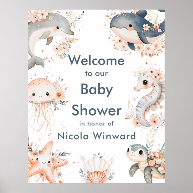 Under The Sea Animals Birthday Party Welcome Poster (Front)