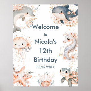 Under The Sea Animals Birthday Party Welcome Poster