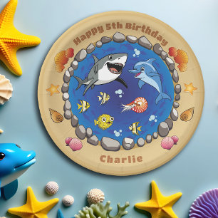 Under the Sea Animals, Cartoon Underwater Ocean Paper Plate