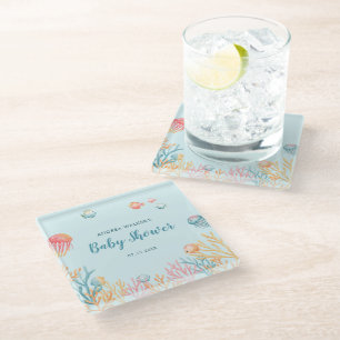 Under The Sea Animals Colourful Baby Shower Glass Coaster