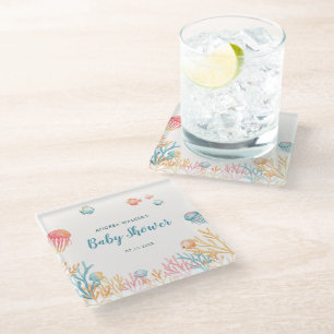 Under The Sea Animals Colourful Baby Shower Glass Coaster
