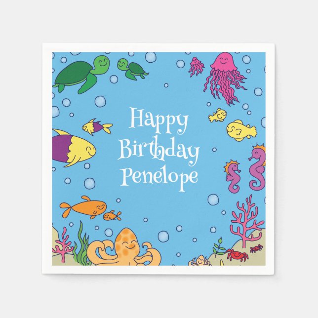 Under the Sea Animals Cute 1st Birthday Party Napkin (Front)