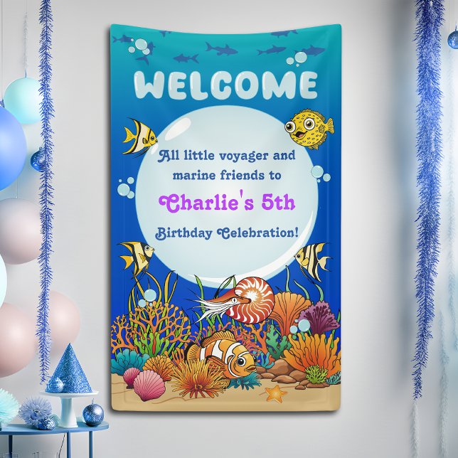 Under the Sea Animals Cute Cartoon Party Welcome Banner (Creator Uploaded)