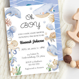 Under the Sea Animals Nautical Oh Boy Baby Shower Invitation