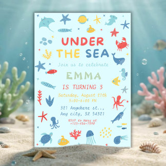Under the Sea Animals Ocean Birthday party Invitation