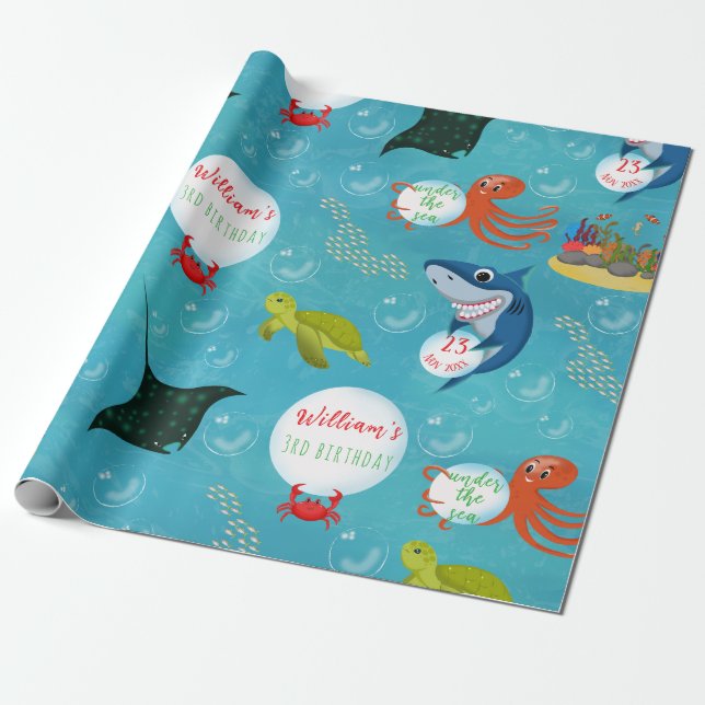 Under The Sea Animals Water Bubbles Pattern Wrapping Paper (Unrolled)
