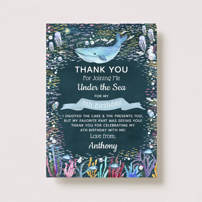 Under The Sea Any Age Birthday Thank You Card (Creator Uploaded)