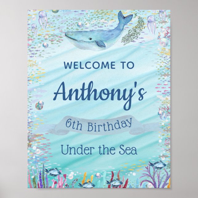 Under The Sea Any Age Birthday Welcome Sign (Front)