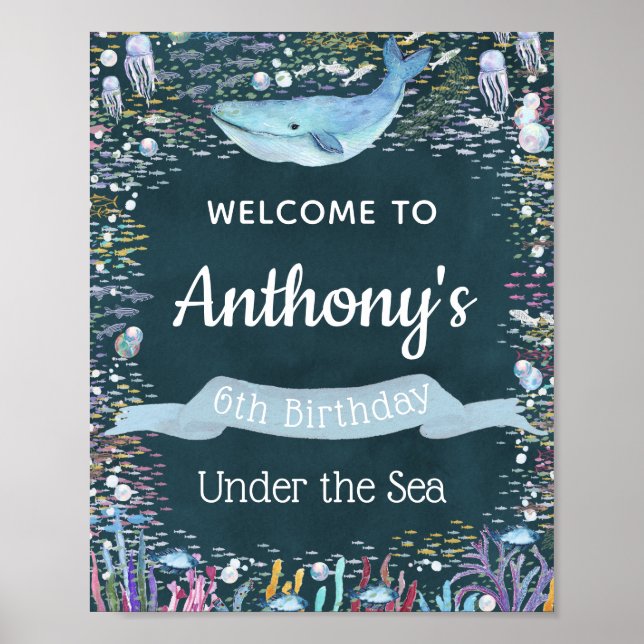 Under The Sea Any Age Birthday Welcome Sign (Front)