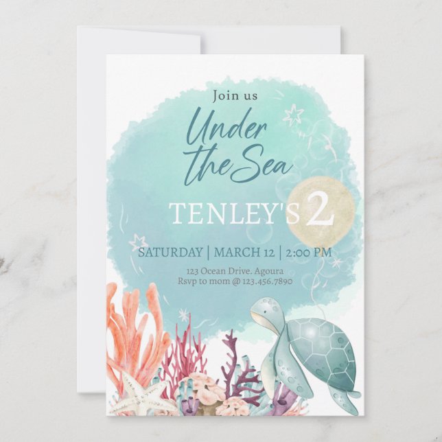 Under the Sea, ANY AGE, Editable, Splish Splash  Invitation (Front)