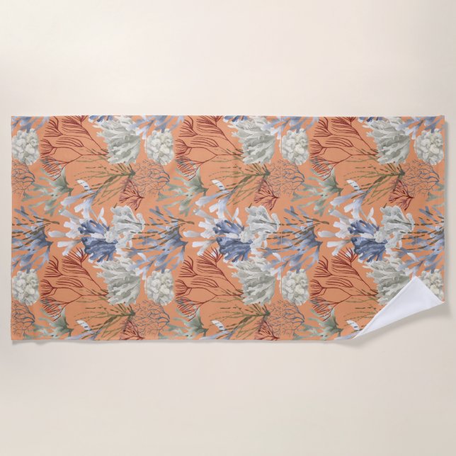 Under the Sea Apricot Corals  Beach Towel (Front)