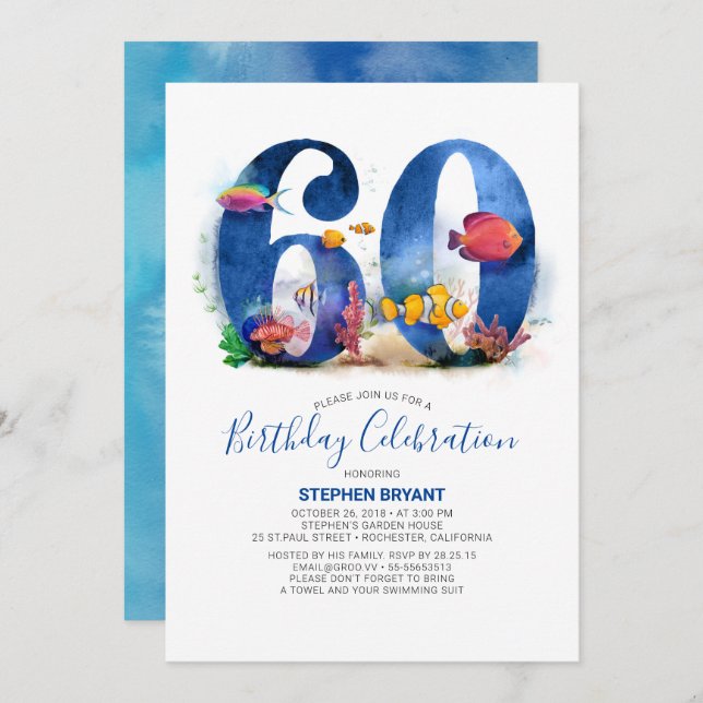 Under the Sea - Aquarium Themed 60th Birthday Invitation (Front/Back)