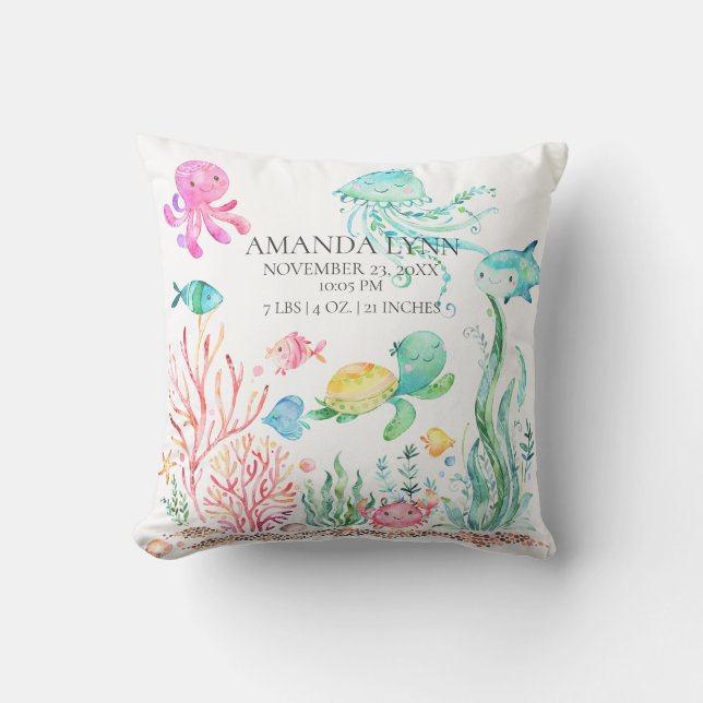 Under the Sea Baby Birth Stats Pillow (Front)