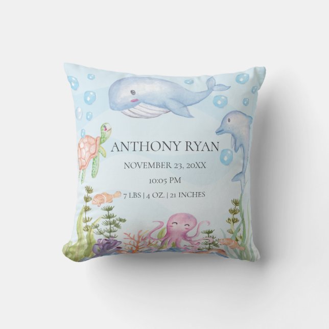 Under the Sea Baby Birth Stats Pillow (Front)