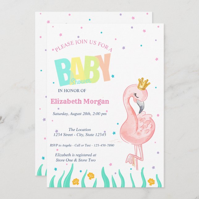 Under The Sea,Baby Flamingo Baby Shower Invitation (Front/Back)