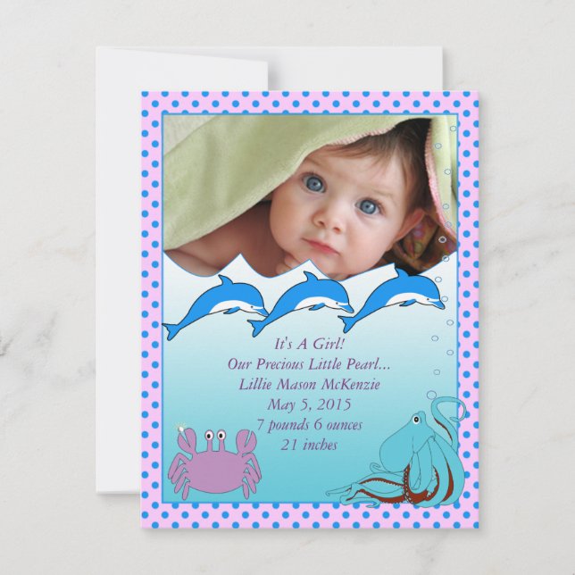 Under the Sea Baby Girl Announcement (Front)