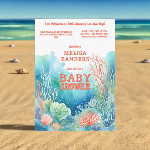 Under the Sea Baby Girl Cute Watercolor Coral  Invitation