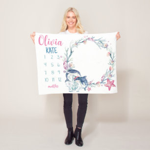 Under the Sea Baby Girl Milestone Blanket, Girl Mo Fleece Blanket