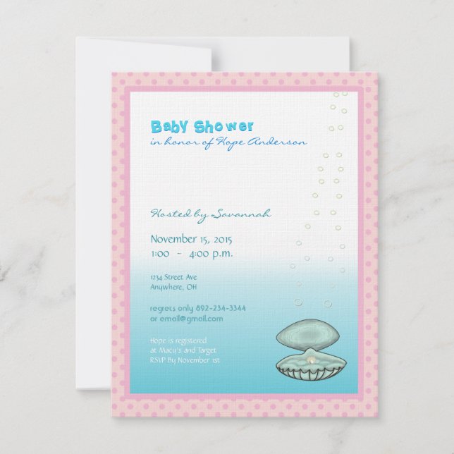 Under the Sea Baby Girl Shower Announcement Pearl (Front)