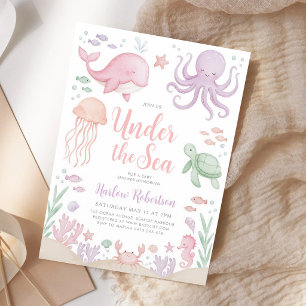 Under The Sea Baby Girl Watercolor Ocean Invitation