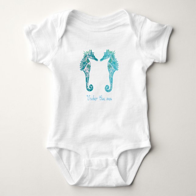 Under the Sea Baby Jersey Bodysuit, White Baby Bodysuit (Front)