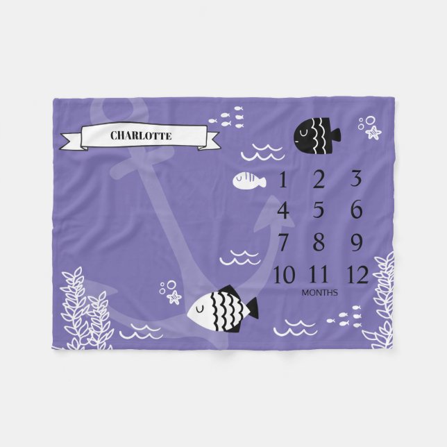 Under The Sea Baby Milestone Fleece Blanket (Front (Horizontal))